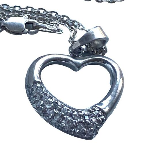 QQ# Italian Sterling 925 Silver Heart & Sterling Chain Link Necklace - Picture 3 of 8